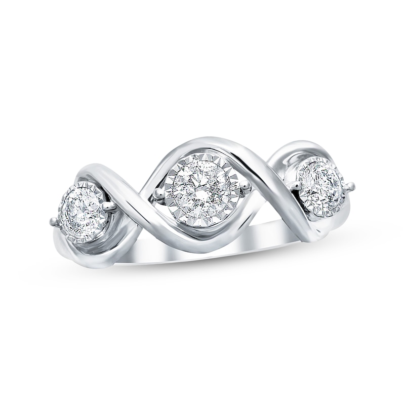 Main Image 1 of Previously Owned Three-Stone Diamond Ring 1/2 ct tw Round-cut 10K White Gold