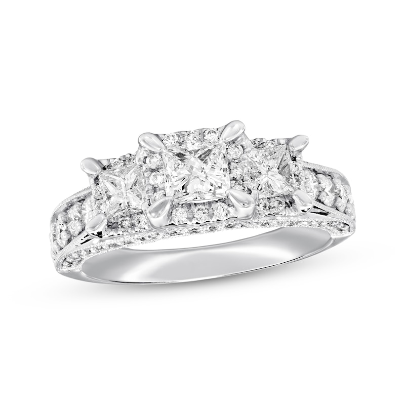 Main Image 1 of Previously Owned 3-Stone Diamond Engagement Ring 1-1/2 ct tw Princess & Round-cut 14K White Gold