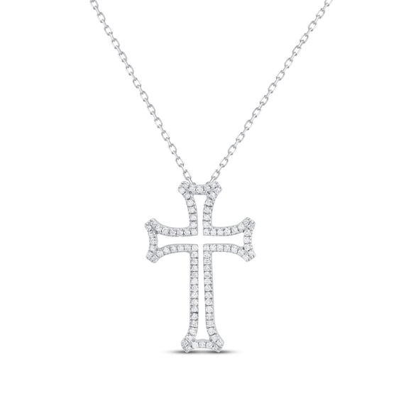 Previously Owned Diamond Cross Necklace 1/4 ct tw Round-cut Sterling Silver 18"