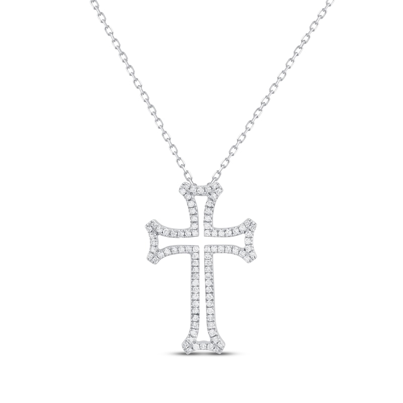 Main Image 1 of Previously Owned Diamond Cross Necklace 1/4 ct tw Round-cut Sterling Silver 18"