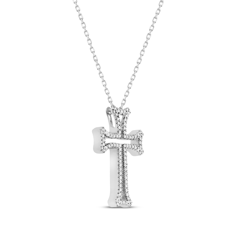 Main Image 2 of Previously Owned Diamond Cross Necklace 1/4 ct tw Round-cut Sterling Silver 18"