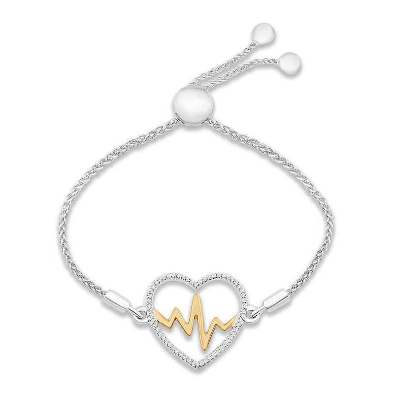 Main Image 1 of Previously Owned Diamond Heartbeat Bolo Bracelet Sterling Silver/10K Gold