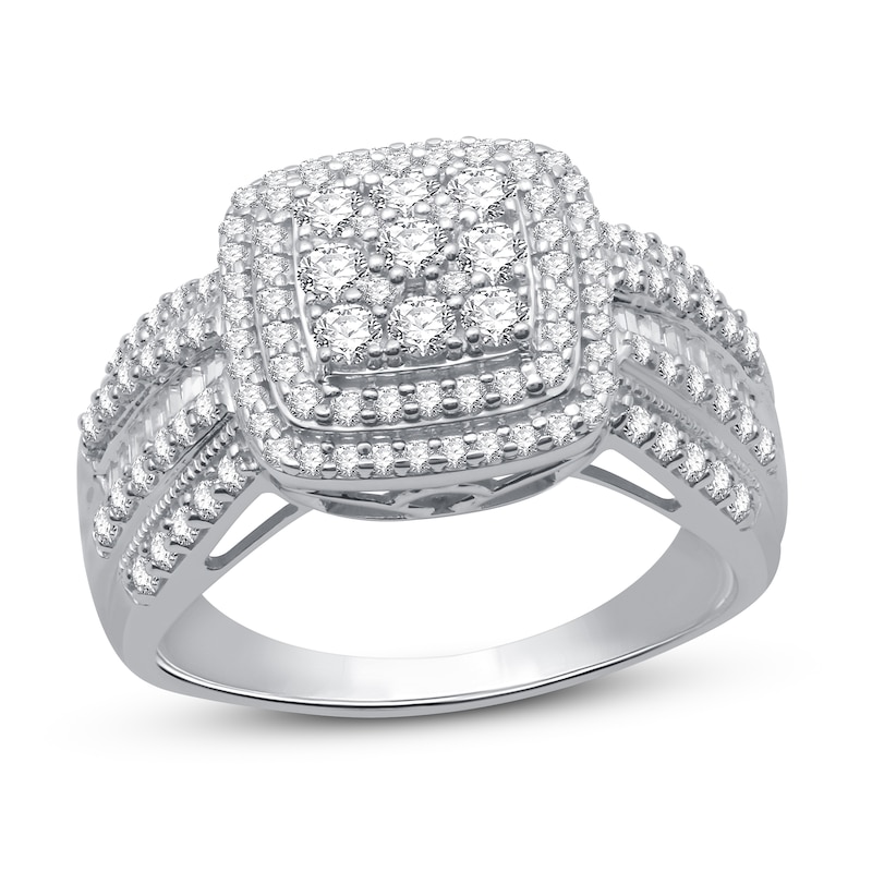 Main Image 1 of Previously Owned Diamond Fashion Ring 1 ct tw Round & Baguette 10K White Gold