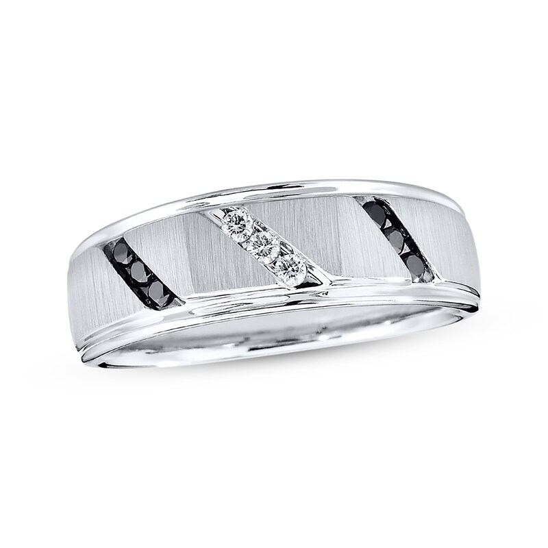 Main Image 1 of Previously Owned Men's Diamond Band 1/5 ct tw Black/White 10K White Gold Size 7.25