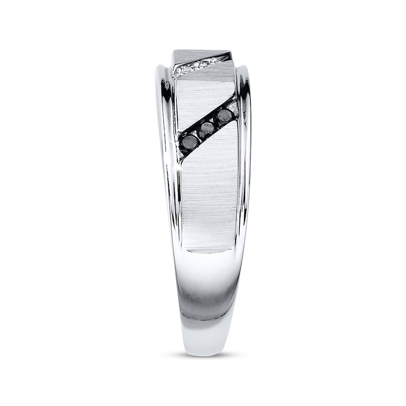 Main Image 2 of Previously Owned Men's Diamond Band 1/5 ct tw Black/White 10K White Gold Size 7.25