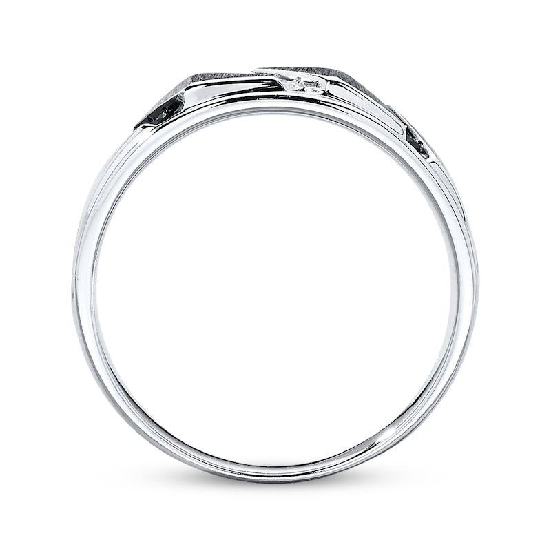 Main Image 3 of Previously Owned Men's Diamond Band 1/5 ct tw Black/White 10K White Gold Size 7.25