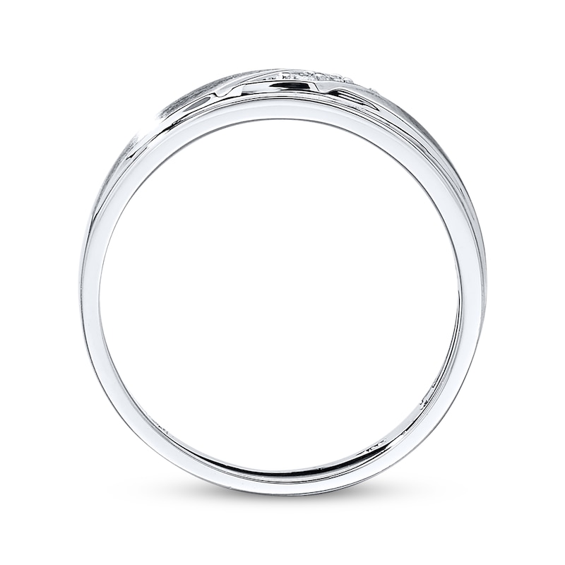 Main Image 2 of Previously Owned Men's 3-Stone Diamond Wedding Band 1/10 ct tw 10K White Gold