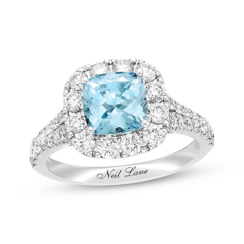 Main Image 1 of Previously Owned Neil Lane Aquamarine Ring 1-1/4 ct tw Round-cut Diamonds 14K White Gold