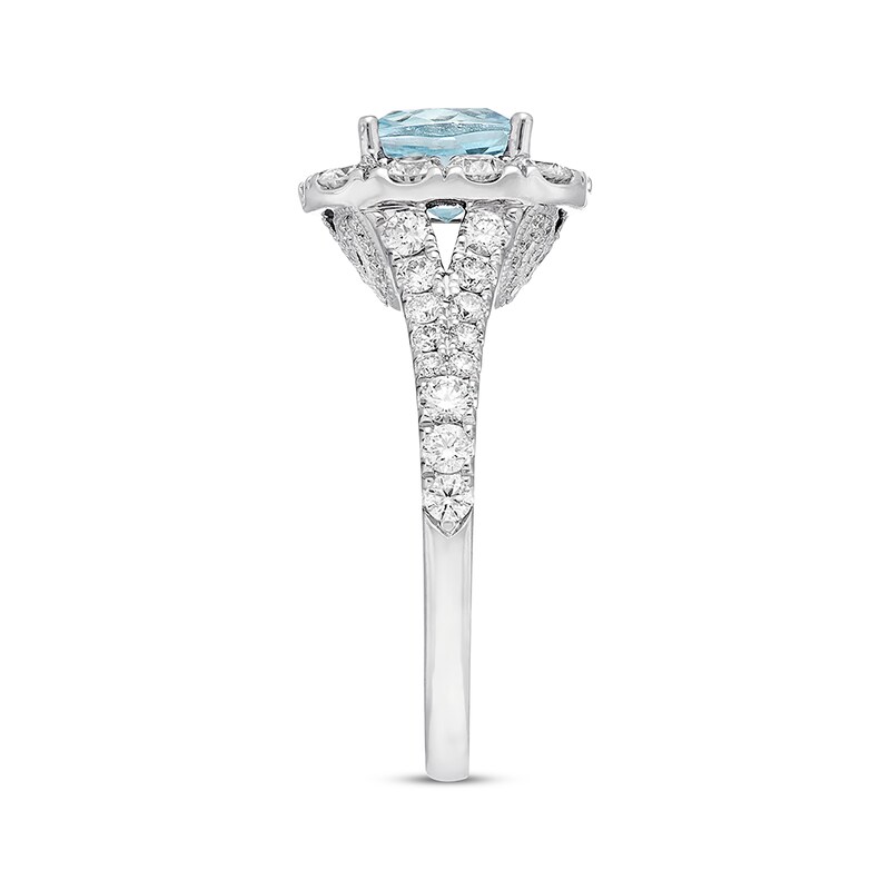 Main Image 2 of Previously Owned Neil Lane Aquamarine Ring 1-1/4 ct tw Round-cut Diamonds 14K White Gold