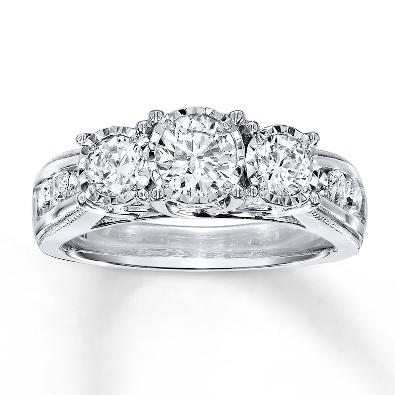 Main Image 1 of Previously Owned Three-Stone Ring 1-3/4 ct tw Round-cut Diamonds 14K White Gold
