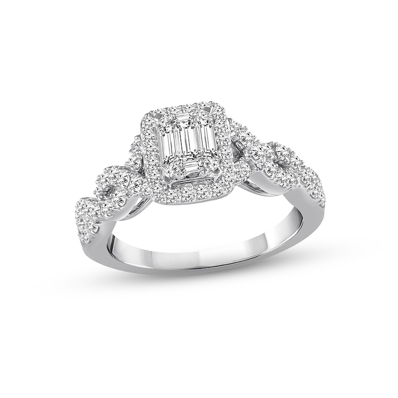 Main Image 1 of Previously Owned  Diamond Engagement Ring 7/8 ct tw Baguette & Round-cut 14K White Gold