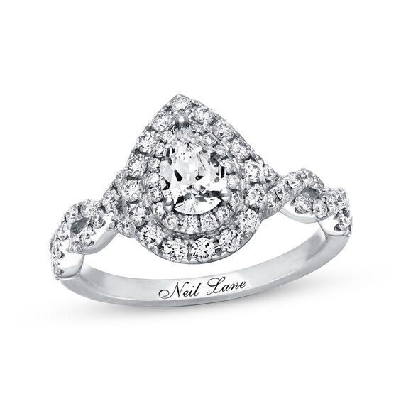 Previously Owned Neil Lane Engagement Ring 1-1/8 ct tw Pear & Round-cut Diamond 14K White Gold Size 5