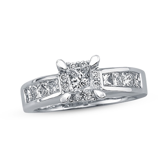 Previously Owned Diamond Engagement Ring 1-1/4 ct tw Princess & Round-cut 14K White Gold Size 4