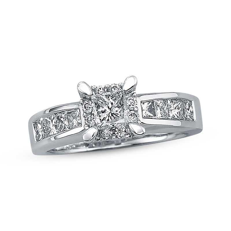 Main Image 1 of Previously Owned Diamond Engagement Ring 1-1/4 ct tw Princess & Round-cut 14K White Gold Size 4