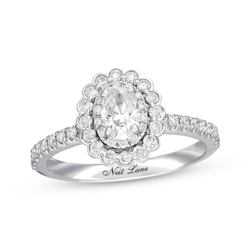 Previously Owned Neil Lane Diamond Engagement Ring 7/8 ct tw Oval & Round-cut 14K White Gold