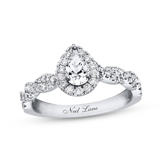 Previously Owned Neil Lane Diamond Engagement Ring 3/4 ct tw Pear & Round 14K White Gold Size 8.25