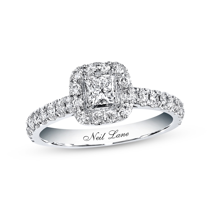Main Image 1 of Previously Owned Neil Lane Engagement Ring 7/8 ct tw Princess & Round-cut Diamonds 14K White Gold Size 4.75