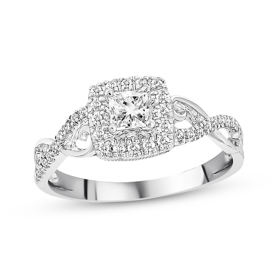 Previously Owned Diamond Engagement Ring 3/8 ct tw Princess & Round-cut 10K White Gold Size 10