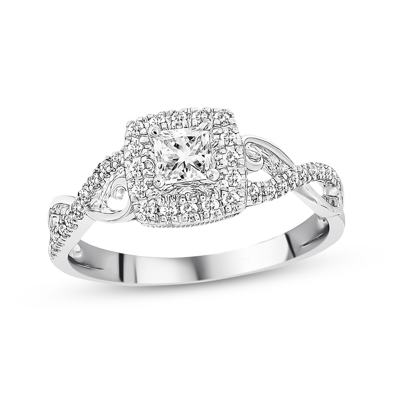 Main Image 1 of Previously Owned Diamond Engagement Ring 3/8 ct tw Princess & Round-cut 10K White Gold Size 10
