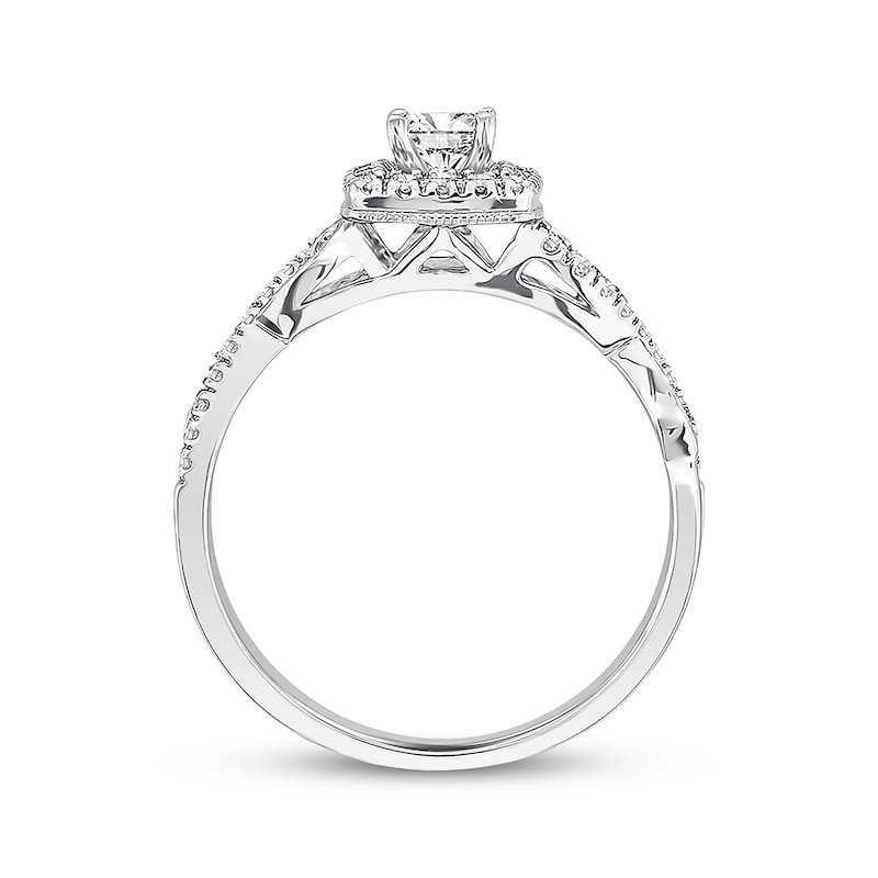 Main Image 3 of Previously Owned Diamond Engagement Ring 3/8 ct tw Princess & Round-cut 10K White Gold Size 10