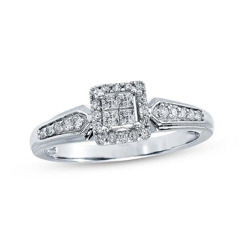 Main Image 1 of Previously Owned Diamond Promise Ring 1/4 ct tw Princess-cut 10K White Gold - Size 3.25