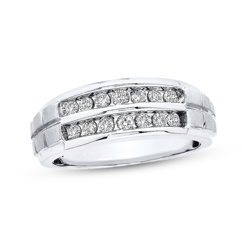 Main Image 1 of Previously Owned Men's Wedding Band 1/2 ct tw Diamonds Round-cut 10K White Gold Size 13.25