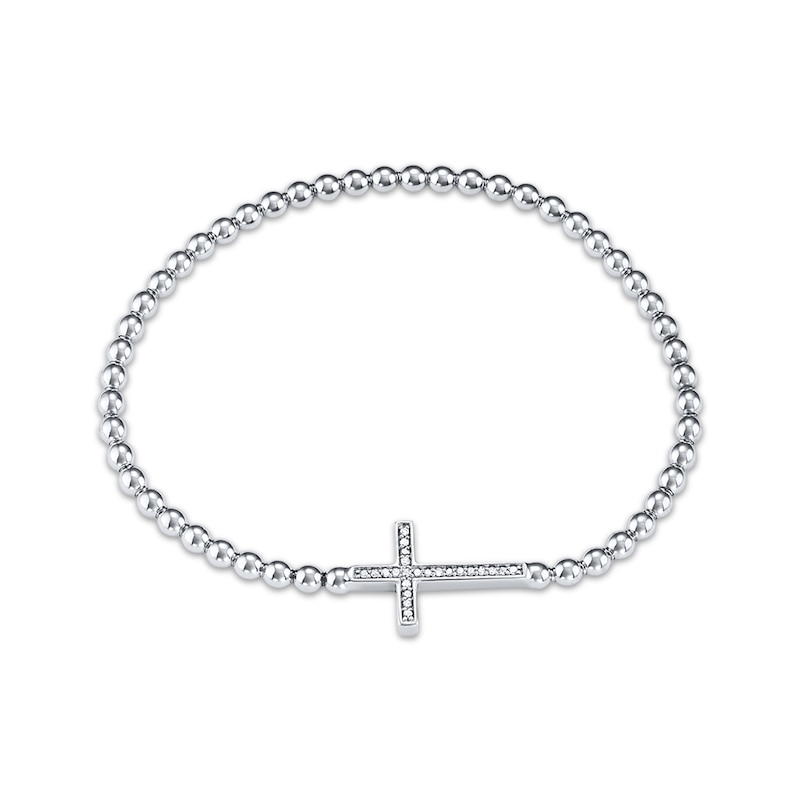 Main Image 1 of Previously Owned Cross Stretch Bracelet 1/10 ct tw Diamonds Sterling Silver