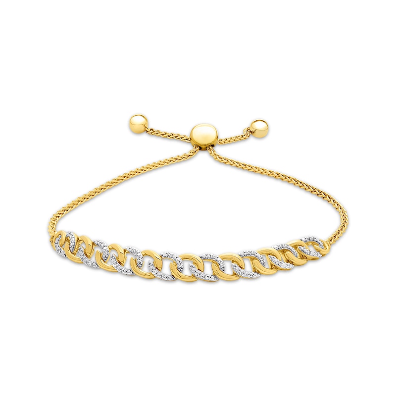 Main Image 1 of Previously Owned Diamond Link Bolo Bracelet 1/10 ct tw Round-cut 10K Yellow Gold 9.5"