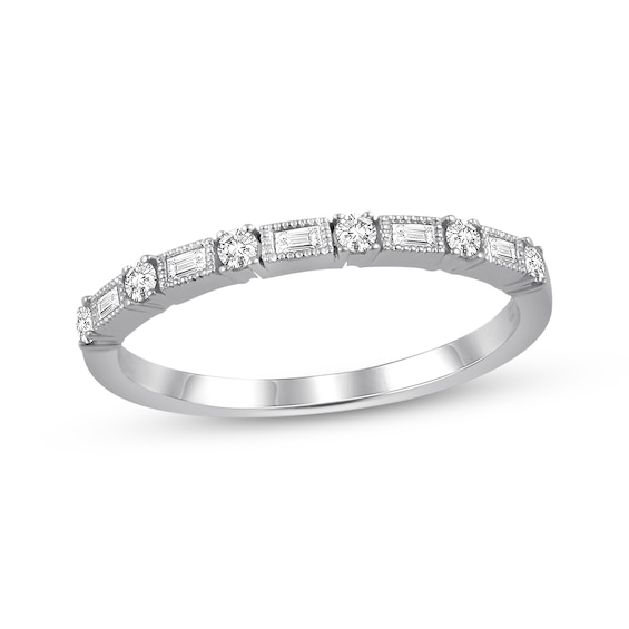 Previously Owned Diamond Anniversary Band 1/5 cttw Round and Baguette-Cut 14K White Gold