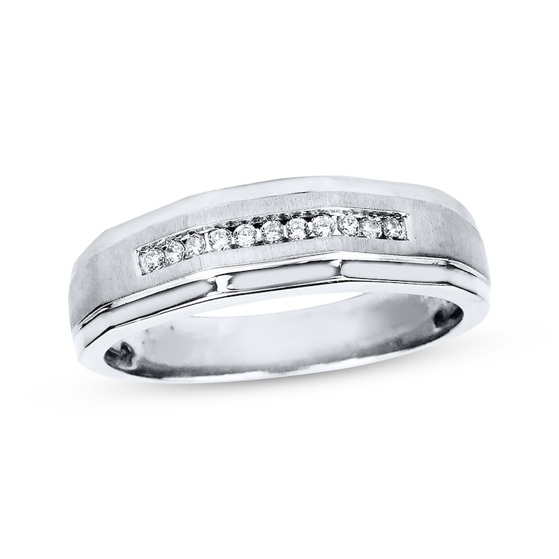 Main Image 1 of Previously Owned Men's Diamond Wedding Band 1/10 ct tw 10K White Gold