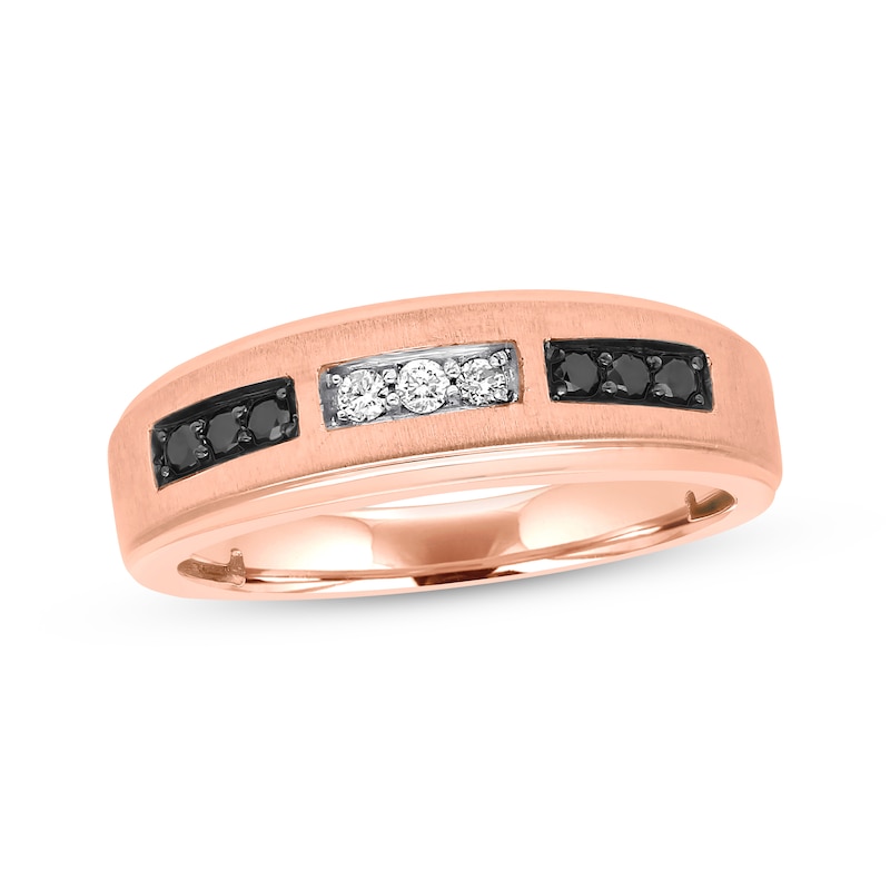 Previously Owned Men's Black/White Diamond Wedding Band 1/4 ct tw Round-cut 10K Rose Gold