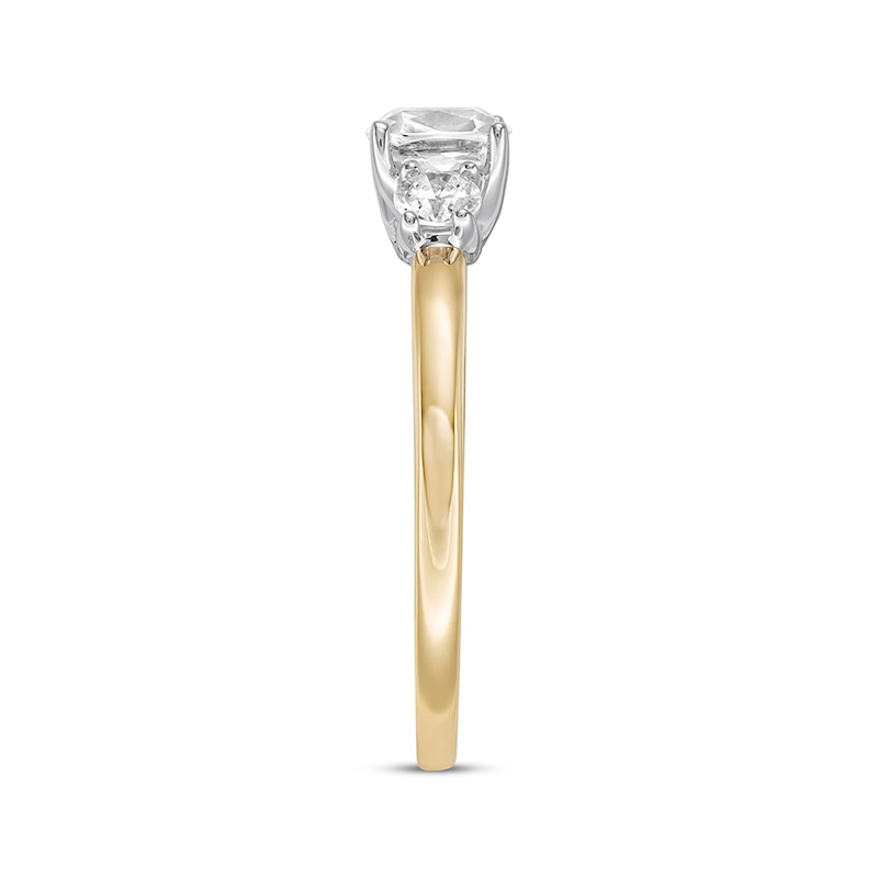 Main Image 2 of Previously Owned Three-Stone Diamond Engagement Ring 1 ct tw Cushion & Round 14K Two-Tone Gold