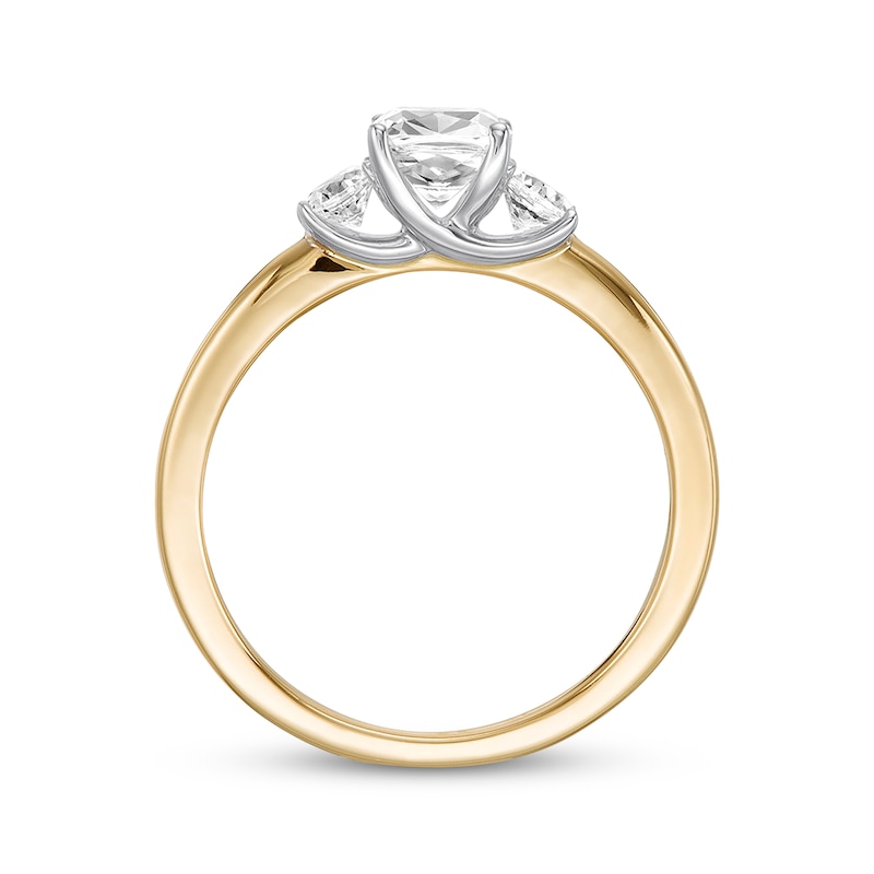 Main Image 3 of Previously Owned Three-Stone Diamond Engagement Ring 1 ct tw Cushion & Round 14K Two-Tone Gold