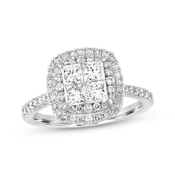 Previously Owned Diamond Engagement Ring 1-1/2 ct tw Princess & Round-cut 14K White Gold