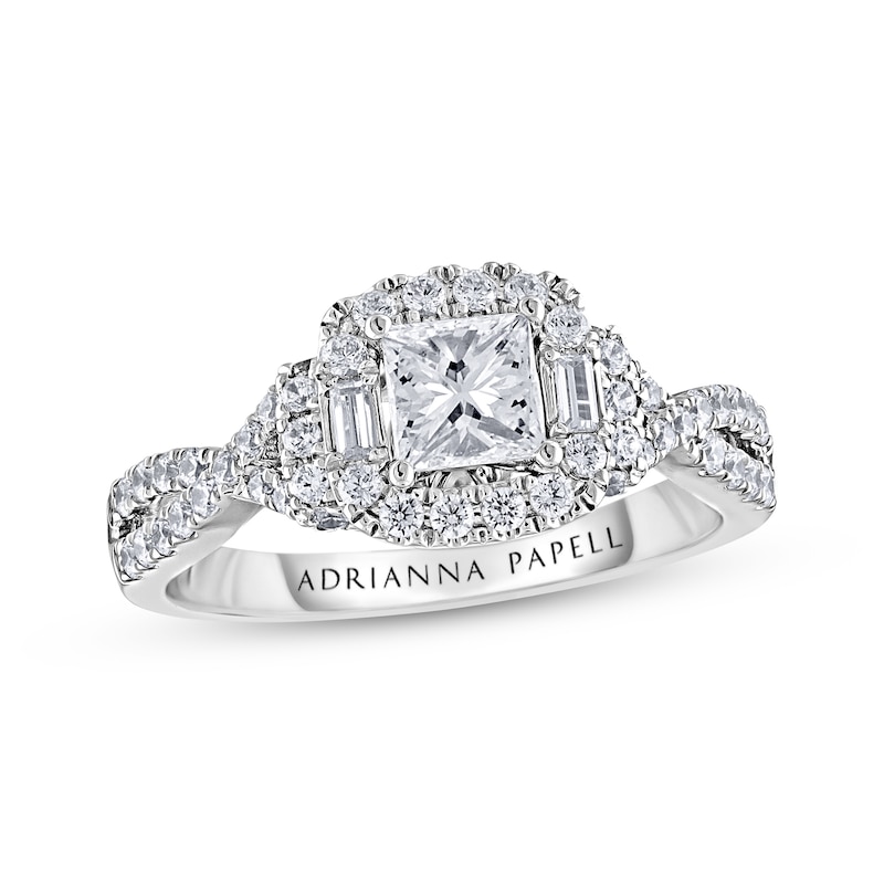 Main Image 1 of Previously Owned Adrianna Papell Diamond Engagement Ring 7/8 ct tw Princess, Round & Baguette-cut 14K White Gold