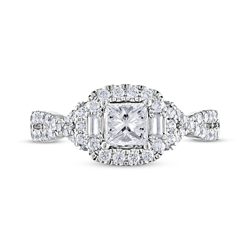 Main Image 3 of Previously Owned Adrianna Papell Diamond Engagement Ring 7/8 ct tw Princess, Round & Baguette-cut 14K White Gold