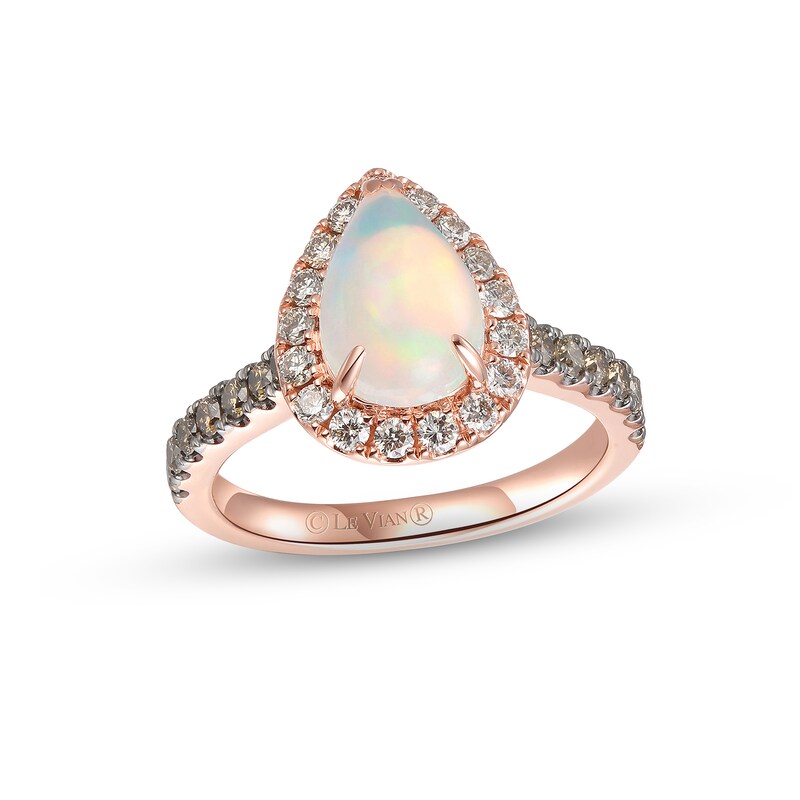 Main Image 1 of Previously Owned Le Vian Pear Shaped Opal Ring 3/4 ct tw Round-cut Diamonds 14K Strawberry Gold - Size 10
