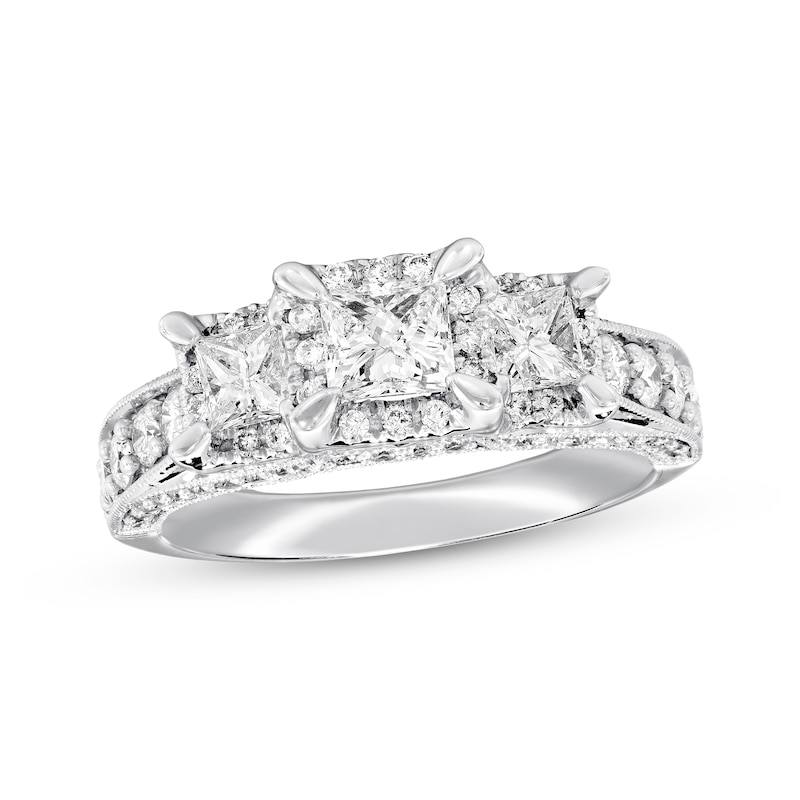 Previously Owned 3-Stone Diamond Engagement Ring 1-1/2 ct tw Princess & Round-cut 14K White Gold
