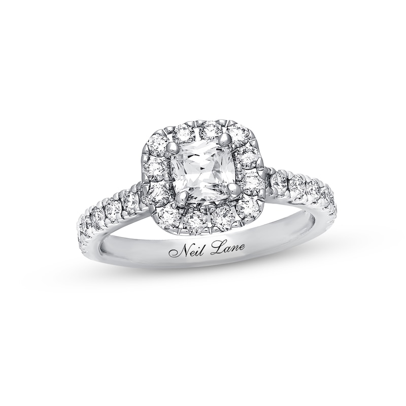 Main Image 1 of Previously Owned Neil Lane Diamond Engagement Ring 1-3/8 ct tw Cushion & Round-cut 14K White Gold - Size 4