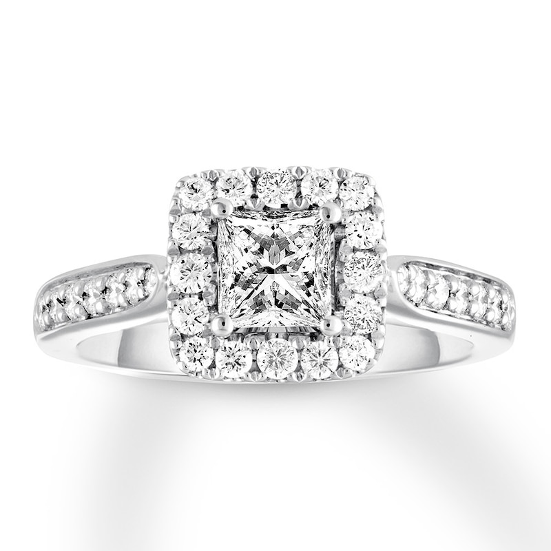 Main Image 1 of Previously Owned THE LEO Diamond Engagement Ring 1-1/8 ct tw Princess/Round-cut 14K White Gold Size 4.75