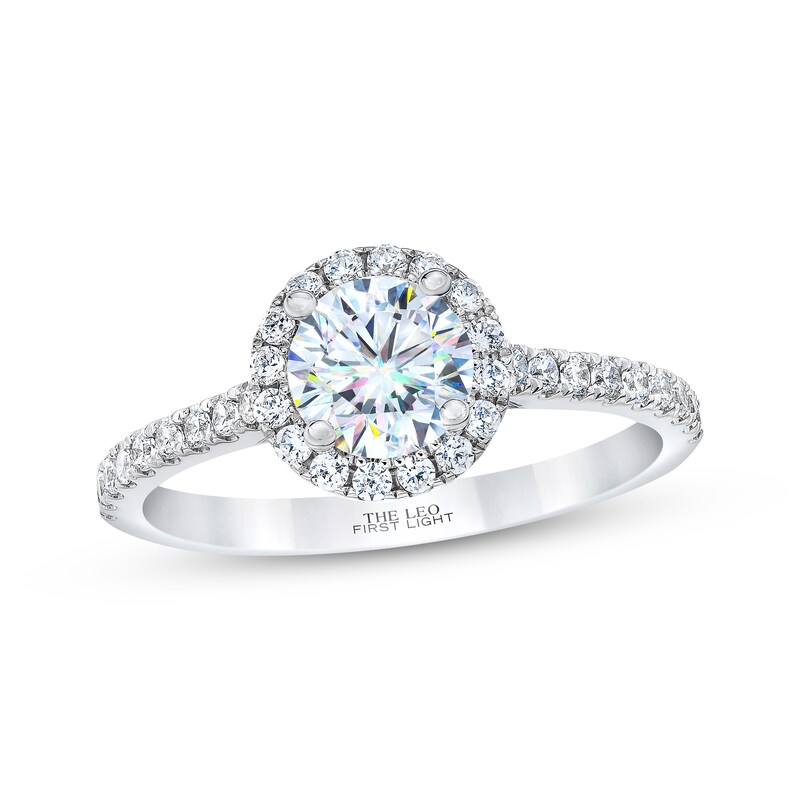 Main Image 1 of Previously Owned THE LEO First Light Diamond Engagement Ring 1-1/4 ct tw Round-cut 14K White Gold - Size 4