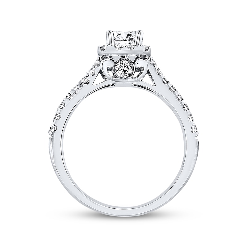 Main Image 3 of Previously Owned THE LEO Engagement Ring 1 ct tw Emerald & Round-cut Diamonds 14K White Gold - Size 4