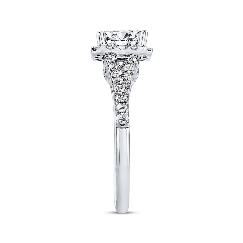 Main Image 2 of Previously Owned THE LEO Engagement Ring 1 ct tw Emerald & Round-cut Diamonds 14K White Gold - Size 4.5