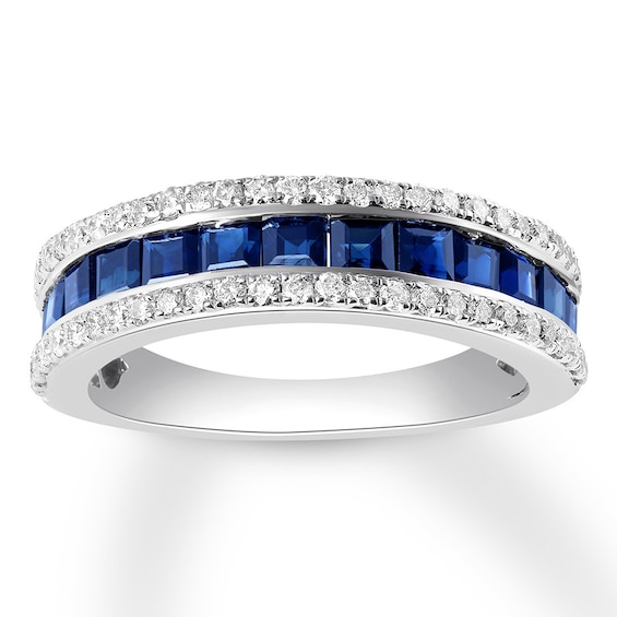Previously Owned Sapphire Anniversary Ring 1/3 ct tw Diamonds 10K White Gold