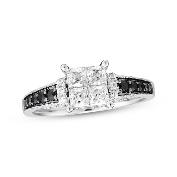 Previously Owned Black & White Diamond Engagement Ring 1 ct tw 14K White Gold