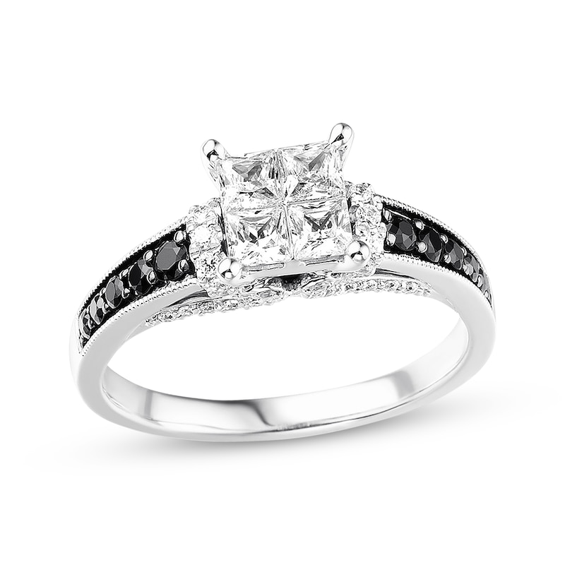 Previously Owned Black & White Diamond Engagement Ring 1 ct tw 14K White Gold