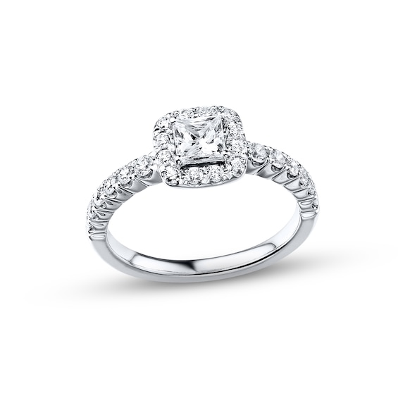 Previously Owned Diamond Engagement Ring 7/8 ct tw Princess & Round-cut 14K White Gold