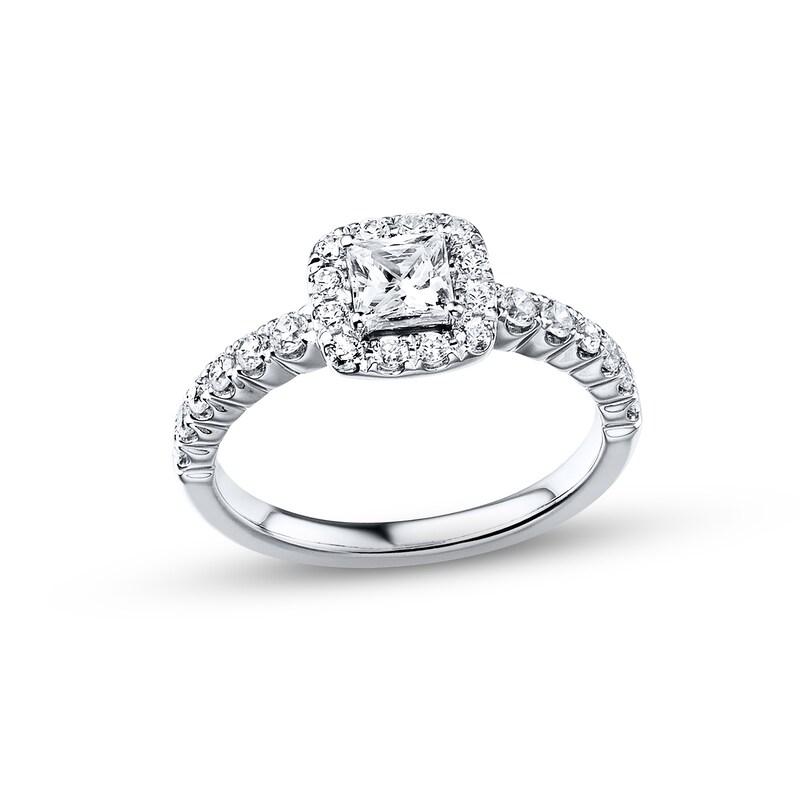 Main Image 1 of Previously Owned Diamond Engagement Ring 7/8 ct tw Princess & Round-cut 14K White Gold