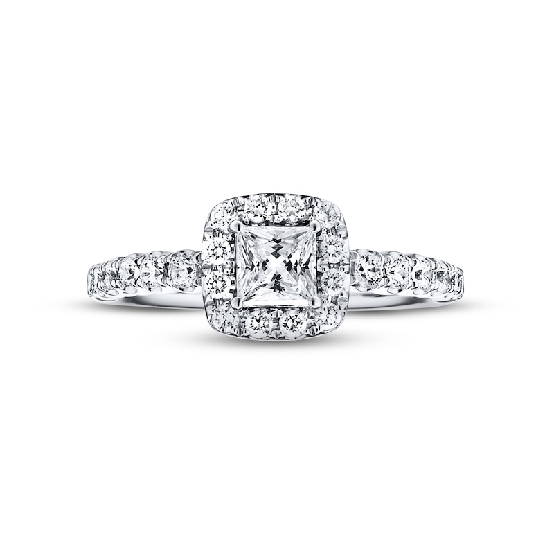 Main Image 4 of Previously Owned Diamond Engagement Ring 7/8 ct tw Princess & Round-cut 14K White Gold