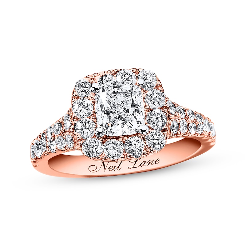 Previously Owned Neil Lane Engagement Ring 2-1/6 ct tw Cushion & Round-cut Diamonds 14K Rose Gold